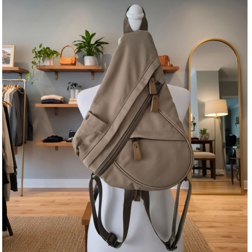 KL928 Khaki Nylon Sling Bag Crossbody Backpack